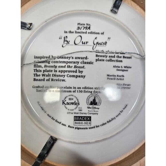 Disney Beauty Beast Collector Plate "Be Our Guest" With COA. - Picture 2 of 2